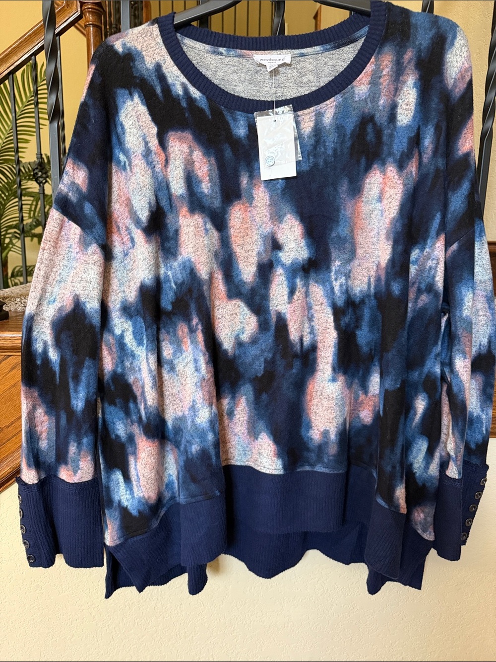 Westbound Navy and Pink Tie-Dye Knit Top